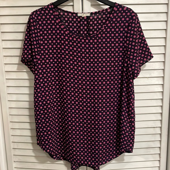 PLEIONE Navy & Pink Geometric Pattern Short Sleeve Tunic Top, Size XS - Picture 1 of 7